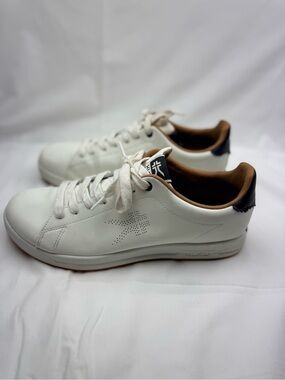 Women’s White Leather Sneakers with Brown Trim - KURU
